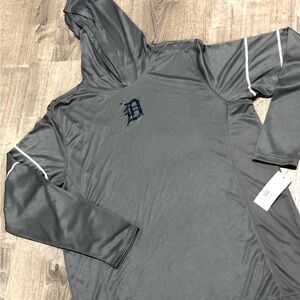 Gray Hooded Performance Pullover with Navy Detroit Tigers logo